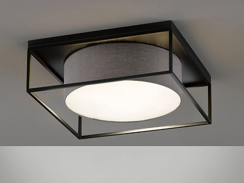 Fischer & Honsel Deckenleuchte CARRE Eckig 50x50cm Groß Mit Leinen Stoffschirm Grau – Bild 3