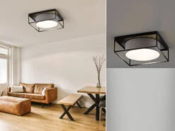 Fischer & Honsel Deckenleuchte CARRE Eckig 50x50cm Groß Mit Leinen Stoffschirm Grau