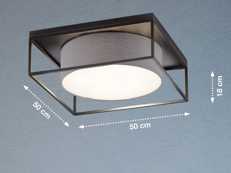 Fischer & Honsel Deckenleuchte CARRE Eckig 50x50cm Groß Mit Leinen Stoffschirm Grau – Bild 4