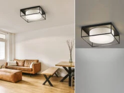 Fischer & Honsel Deckenleuchte CARRE Eckig 50x50cm Groß Mit Leinen Stoffschirm Beige