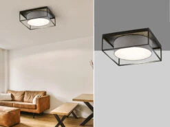 Fischer & Honsel Deckenleuchte CARRE Eckig 60x60cm Groß Mit Leinen Stoffschirm Grau