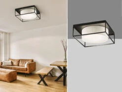 Fischer & Honsel Deckenleuchte CARRE Eckig 60x60cm Groß Mit Leinen Stoffschirm Beige