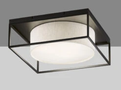 Fischer & Honsel Deckenleuchte CARRE Eckig 70x70cm Groß Mit Leinen Stoffschirm Beige