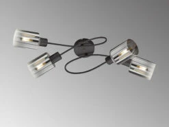 Fischer & Honsel Deckenleuchte ISKA 4flammig 79cm Lang Schwarz Mit Rauchglas