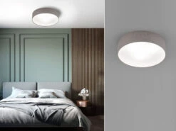 Fischer & Honsel Deckenleuchte MAAT Rund Stoffschirm Leinen Grau Ø 45cm