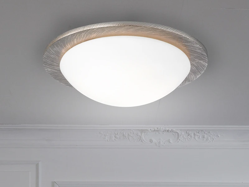 Fischer & Honsel Deckenleuchte NANTES Mit Glas Lampenschirm & Metall Silber Antik, Ă 38cm