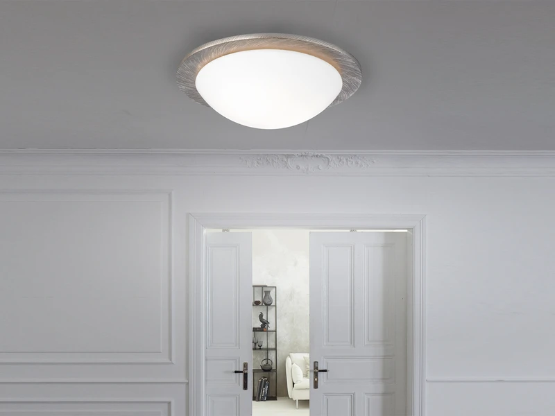 Fischer & Honsel Deckenleuchte NANTES Mit Glas Lampenschirm & Metall Silber Antik, Ă 38cm â Bild 4