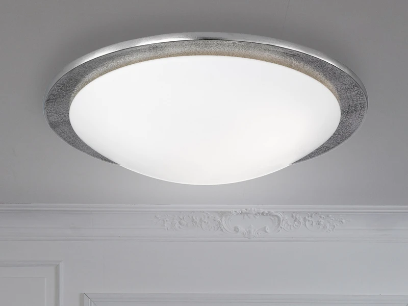 Fischer & Honsel Deckenleuchte NANTES Mit Glas Lampenschirm & Metall Silber Antik, Ø 50cm