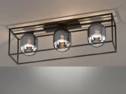 Fischer & Honsel Deckenleuchte REGI Industrial 3 Flammig Mit Rauchglas Glaskugeln - Länge 90cm