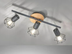 Fischer & Honsel Deckenstrahler RAN Grau / Holz 3flammig, Gitterlampe Schwenkbar, Länge 42cm