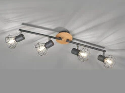 Fischer & Honsel Deckenstrahler RAN Grau / Holz 4flammig, Gitterlampe Schwenkbar, 60cm Lang
