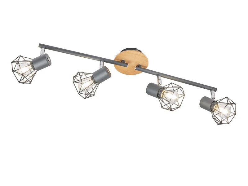 Fischer & Honsel Deckenstrahler RAN Grau / Holz 4flammig, Gitterlampe Schwenkbar, 60cm Lang – Bild 2