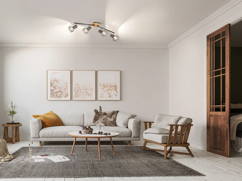 Fischer & Honsel Deckenstrahler RAN Grau / Holz 4flammig, Gitterlampe Schwenkbar, 60cm Lang – Bild 3