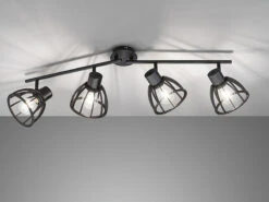 Fischer & Honsel Deckenstrahler TILDA Industrial Mit Holz Schwarz 4 Flammig