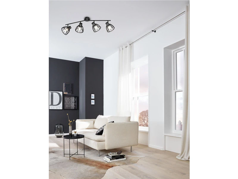 Fischer & Honsel Deckenstrahler TILDA Industrial Mit Holz Schwarz 4 Flammig – Bild 4