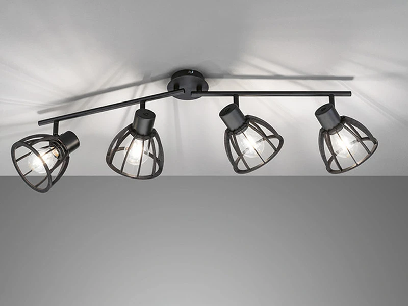 Fischer & Honsel Deckenstrahler TILDA Industrial Mit Holz Schwarz 4 Flammig