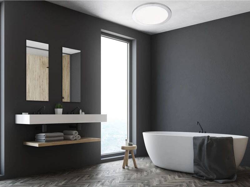 Fischer & Honsel Dimmbares LED Deckenleuchtenset: 2 IP44 Deckenschalen Ø 40cm, Chrom / Acryl Weiß – Bild 4