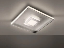 Fischer & Honsel Flache LED Deckenleuchte BUG Quadrat 40cm Mit Fernbedienung, Silber Matt & Chrom