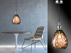 Fischer & Honsel Kleine Pendelleuchte ULLER Mit Glas Lampenschirm Amberfarbig, Ø 20cm