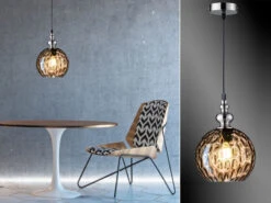 Fischer & Honsel Kleine Pendelleuchte ULLER Mit Glaskugel Amberfarbig Ø 20cm