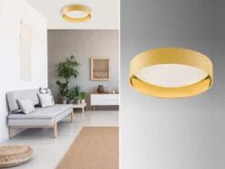 Fischer & Honsel LED Deckenleuchte AURA Dimmbar Lampenschirm Samt Gelb - Gold Ø 40cm