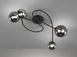 Fischer & Honsel LED Deckenleuchte BALA 4 Flammig Schwarz Mit Rauchglas Kugeln, 78,5cm Lang