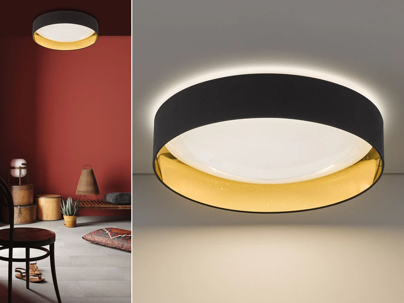 Fischer & Honsel LED Deckenleuchte SETE, Stoffschirm Schwarz Gold & Sternenhimmel Dimmbar, Ø 60cm – Bild 3