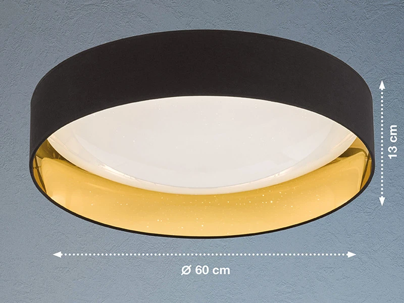 Fischer & Honsel LED Deckenleuchte SETE, Stoffschirm Schwarz Gold & Sternenhimmel Dimmbar, Ø 60cm – Bild 4