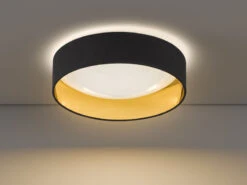 Fischer & Honsel LED Deckenleuchte SETE, Stoffschirm Schwarz Gold & Sternenhimmel Dimmbar, Ø 40cm