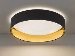 Fischer & Honsel LED Deckenleuchte SETE, Stoffschirm Schwarz Gold & Sternenhimmel Dimmbar, Ø 60cm