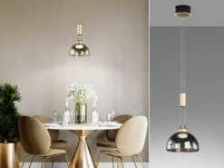 Fischer & Honsel LED Pendelleuchte AVIGNON Einflammig Rauchglas Höhenverstellbar & Dimmbar, Ø25cm