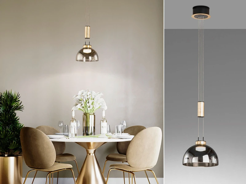 Fischer & Honsel LED Pendelleuchte AVIGNON Einflammig Rauchglas Höhenverstellbar & Dimmbar, Ø25cm