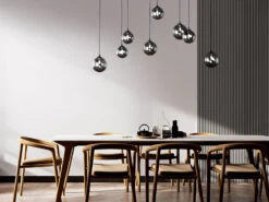 Fischer & Honsel LED Pendelleuchte BALA 8 Flammig Schwarz Mit Rauchglas Kugeln, 115cm Lang