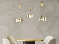 Fischer & Honsel LED Pendelleuchte LAVIN 3flammig Rauchglas Gold Höhenverstellbar Dimmbar, 100cm