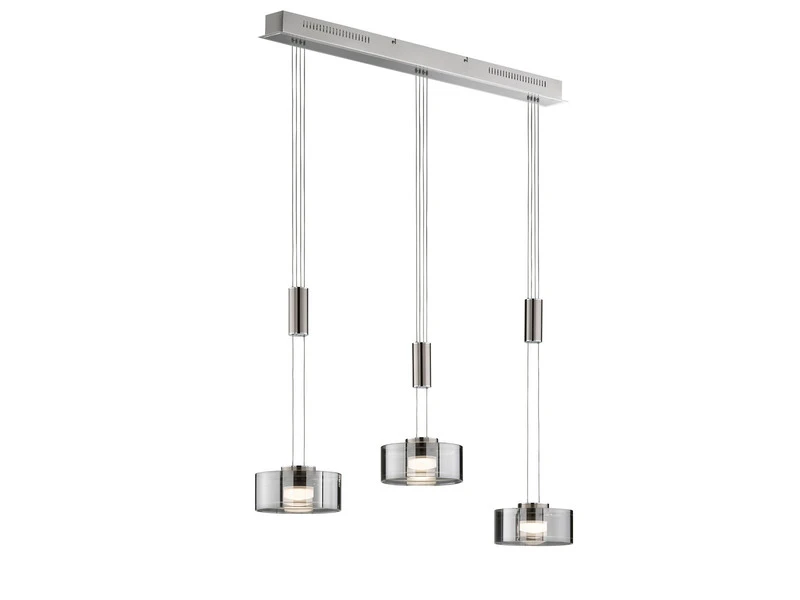 Fischer & Honsel LED Pendelleuchte LAVIN 3flammig Rauchglas Höhenverstellbar Dimmbar, 100cm Lang â Bild 2