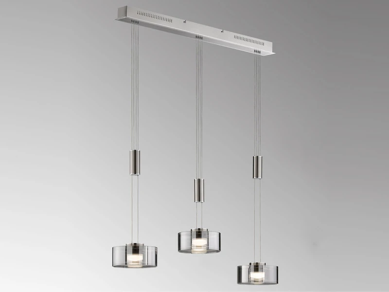 Fischer & Honsel LED Pendelleuchte LAVIN 3flammig Rauchglas Höhenverstellbar Dimmbar, 100cm Lang â Bild 3