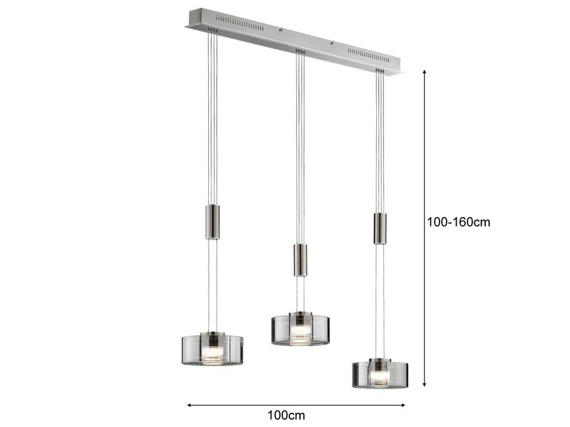 Fischer & Honsel LED Pendelleuchte LAVIN 3flammig Rauchglas Höhenverstellbar Dimmbar, 100cm Lang â Bild 4