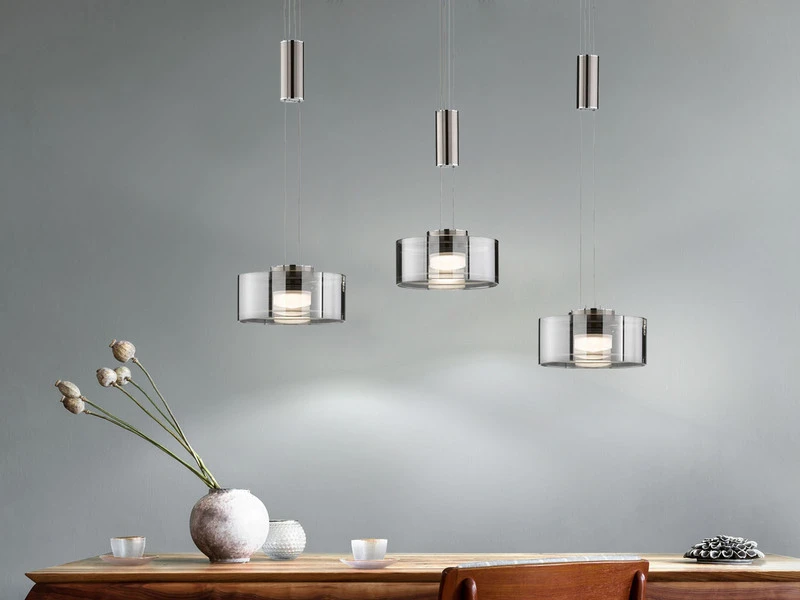 Fischer & Honsel LED Pendelleuchte LAVIN 3flammig Rauchglas Höhenverstellbar Dimmbar, 100cm Lang