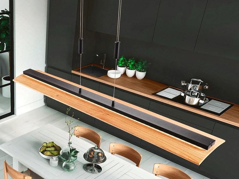 Fischer & Honsel LED Pendelleuchte SHINE WOOD Holz 125cm Lang Höhenverstellbar & Dimmbar