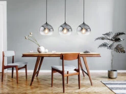 Fischer & Honsel Pendelleuchte AMOS 3 Flammig 100cm Lang - Rauchglas Kugeln Ø 20cm