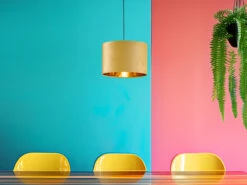 Fischer & Honsel Pendelleuchte AURA Mit Lampenschirm Samt Gelb - Innen Gold Ø 30cm