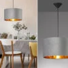 Fischer & Honsel Pendelleuchte AURA Mit Lampenschirm Samt Grau - Innen Gold Ø 40cm