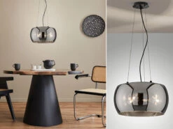 Fischer & Honsel Pendelleuchte DIMA 3flammig Rund Aus Rauchglas Industrial Ø 40cm