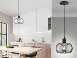 Fischer & Honsel Pendelleuchte DIMA Einflammig Rund Aus Rauchglas Industrial Ø 22cm