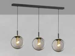 Fischer & Honsel Pendelleuchte DINI 3flammig Rauchglas Schwarz Mit Messing - 115cm Lang