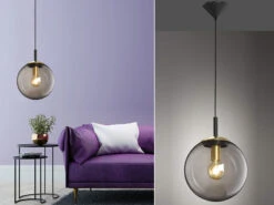 Fischer & Honsel Pendelleuchte DINI Einflammig Rauchglas Schwarz Mit Messing - Kugel Ø 30cm