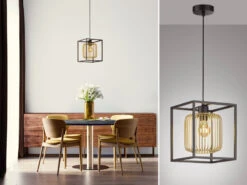 Fischer & Honsel Pendelleuchte Einflammig Lamellen Lampenschirm Gold, 23x23cm