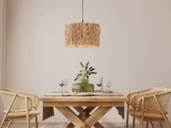 Fischer & Honsel Pendelleuchte HYAZINTHE Ø 38cm Mit Naturmaterial Lampenschirm Aus Seegras