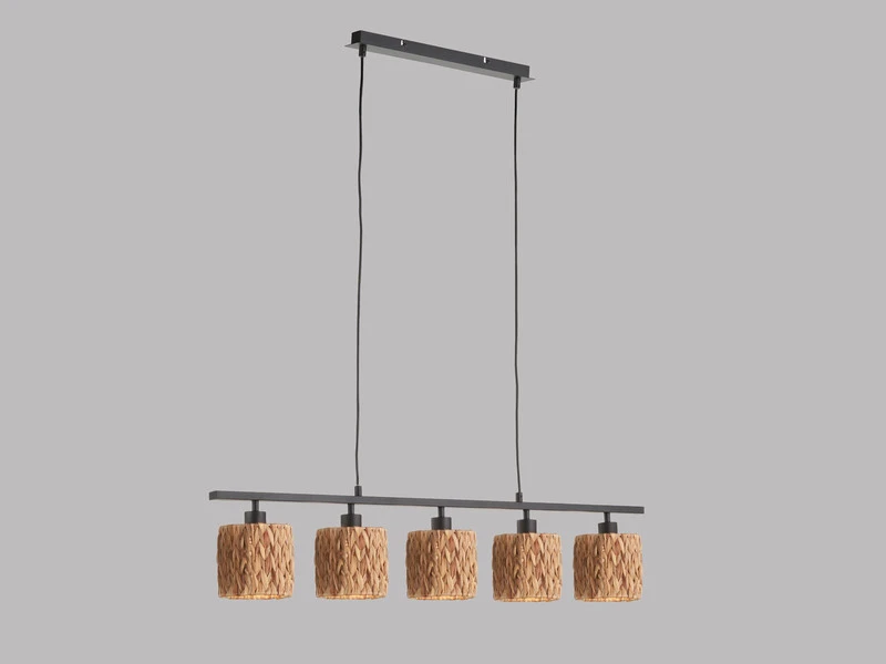 Fischer & Honsel Pendelleuchte HYAZINTHE 5 Flammig 100cm Lang Mit Lampenschirmen Aus Seegras â Bild 3