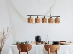 Fischer & Honsel Pendelleuchte HYAZINTHE 5 Flammig 100cm Lang Mit Lampenschirmen Aus Seegras